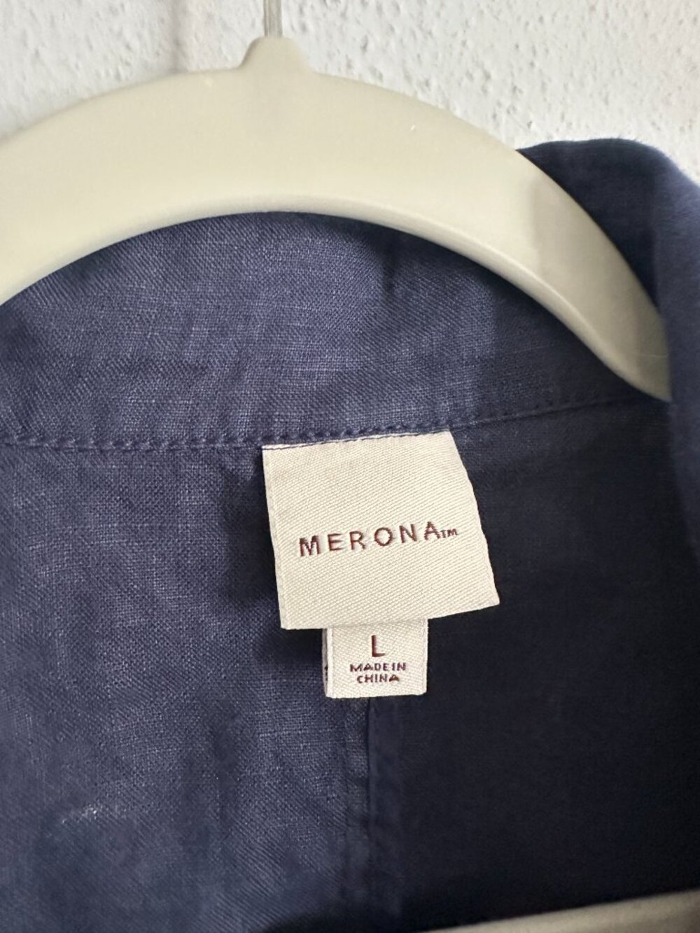 Merona 100% Linen Shirt Blue Button Front Long Sleeve Utility Shirt Women’s L - Picture 3 of 6